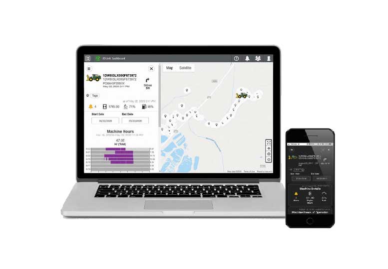 JDLINK software open on a laptop computer and cell phone