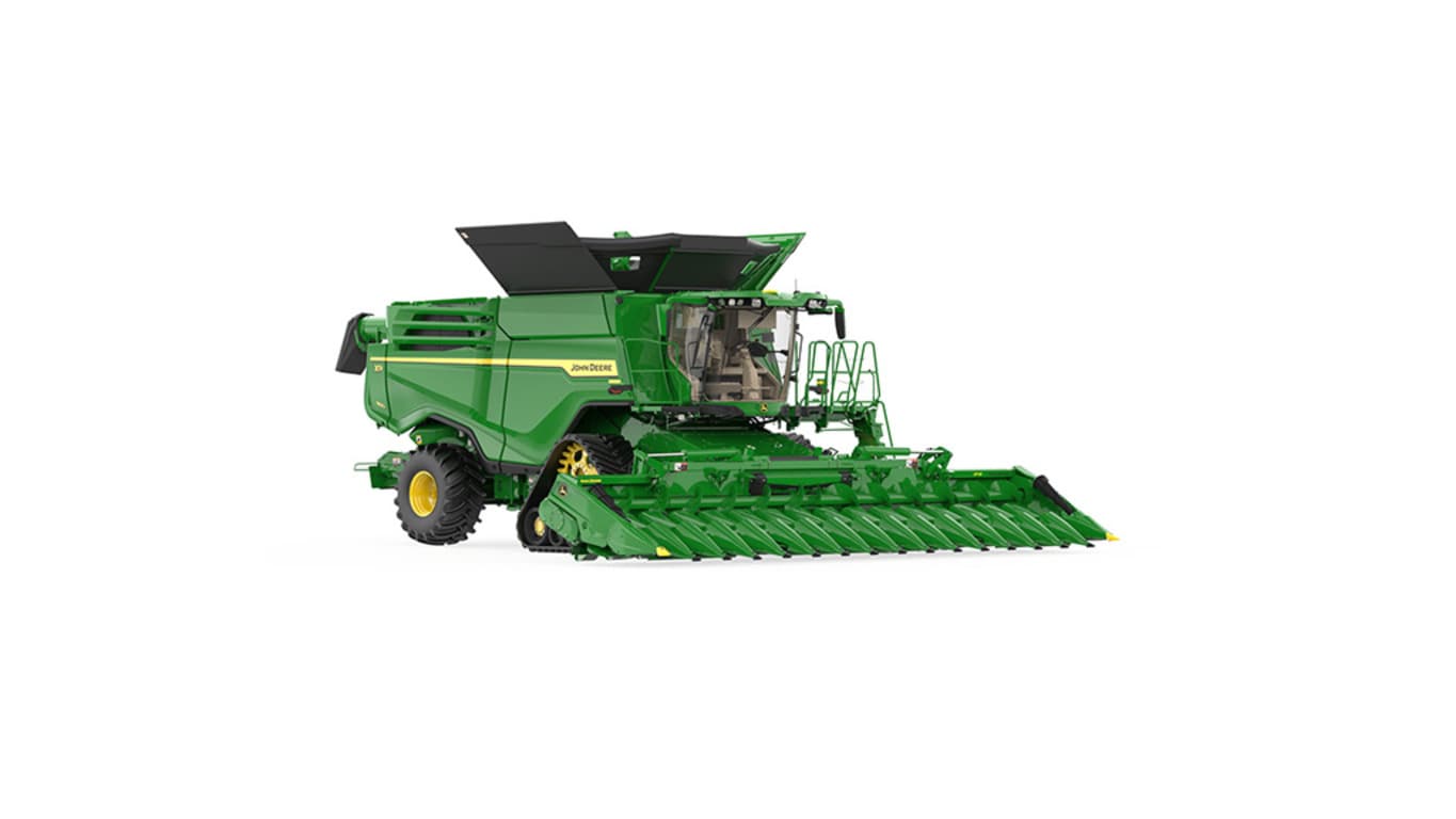 Front left-side view of x9 1100 combine on a white background